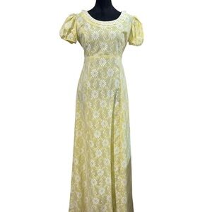 1970s VTG Yellow Floral Women's Dress